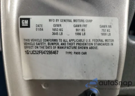 2004 Chevrolet Cavalier from USA, damaged, VIN 1G1JC52F647286467